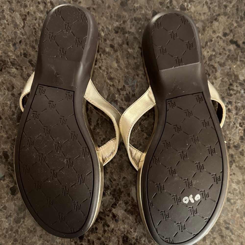 Ralph Lauren Metallic Gold Cork-Detail Thong Sandals Flip Floos - Size 8 - NWOT - Picture 4 of 7